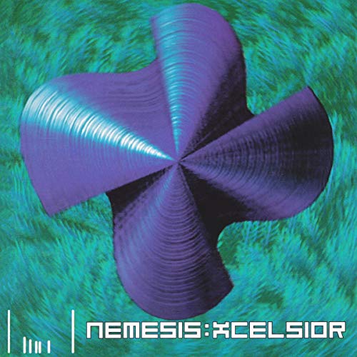 Abstract purple and teal vinyl record cover with album title text.