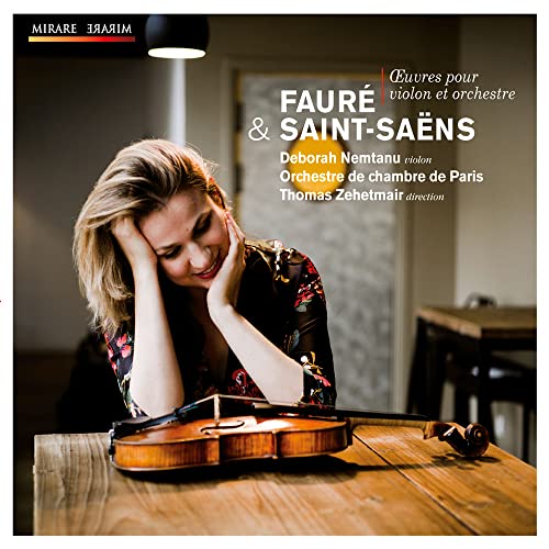 CD cover featuring violinist Deborah Nemtanu and a violin on wood.