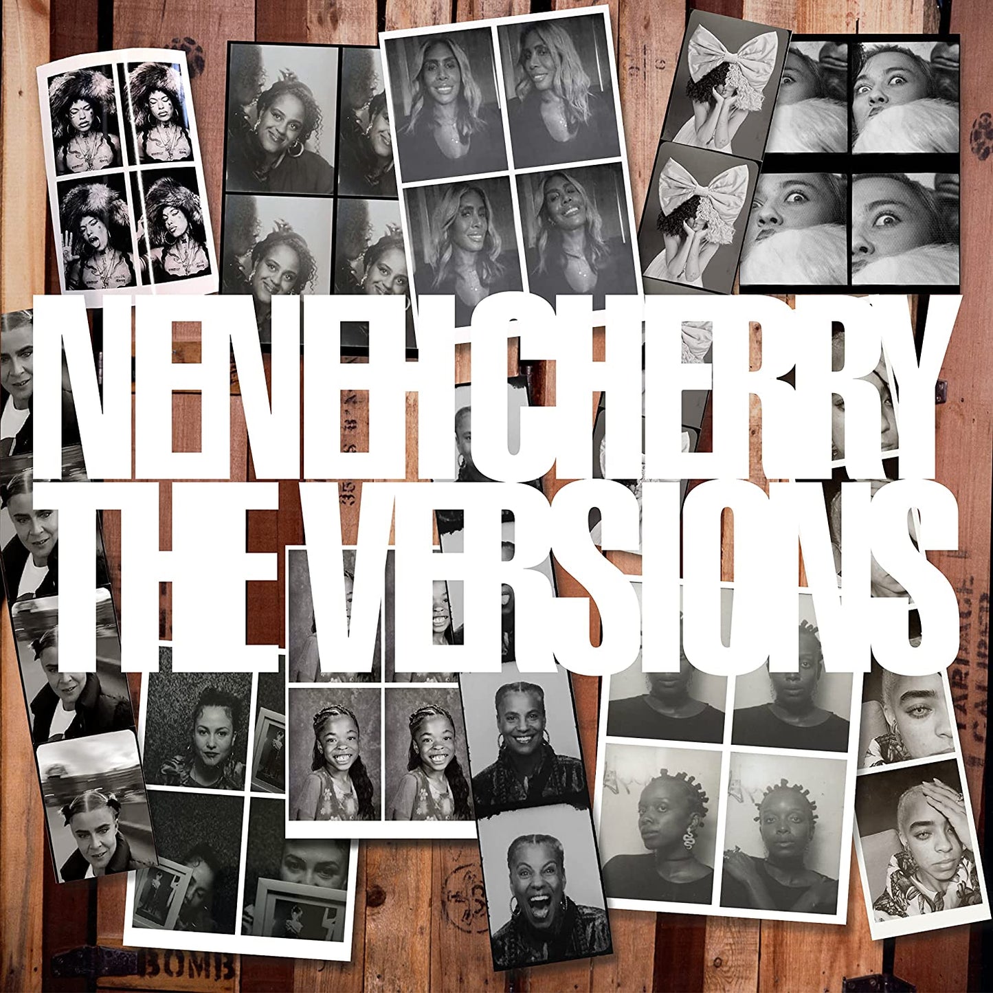 Neneh Cherry album cover, “The Versions”, collage of black and white photos.