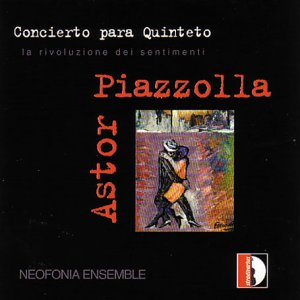 CD cover for 'Piazzolla: Concierto para quinteto' with abstract image and text on black background.
