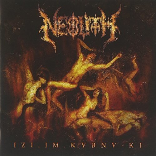 Album cover with nude figures emerging from dark, fiery, textured background, orange text overlay.
