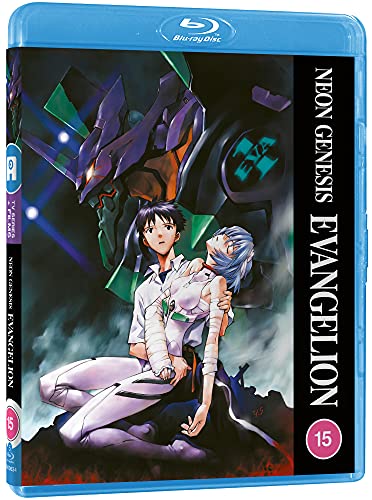 Neon Genesis Evangelion Blu-ray cover featuring characters and a large robot.