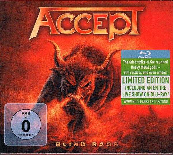 Blu-ray cover for “Blind Rage” featuring a red bull and band logo.