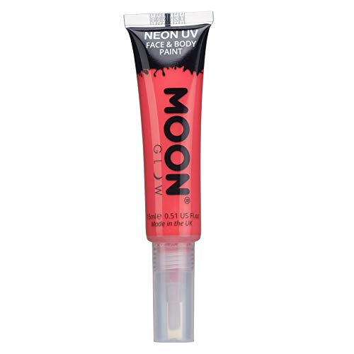 A tube of red Moon Glow neon UV face and body paint with applicator.