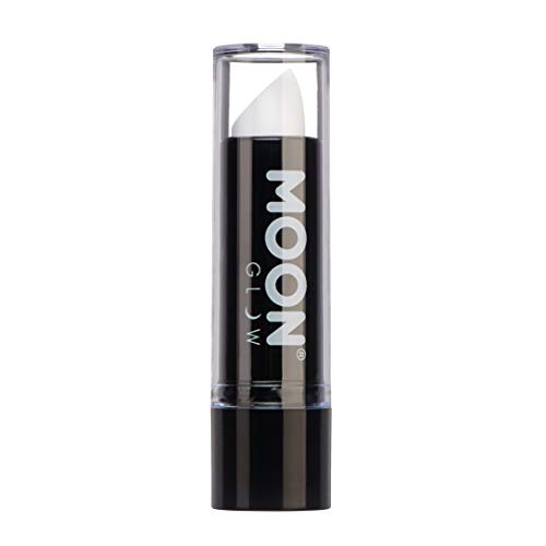 White lipstick in a black tube with “MOON GLOW” printed vertically.