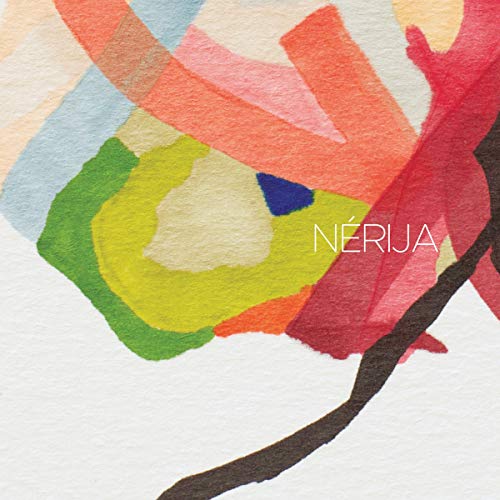 Abstract watercolor painting of floral shapes with the name “Nérija”.