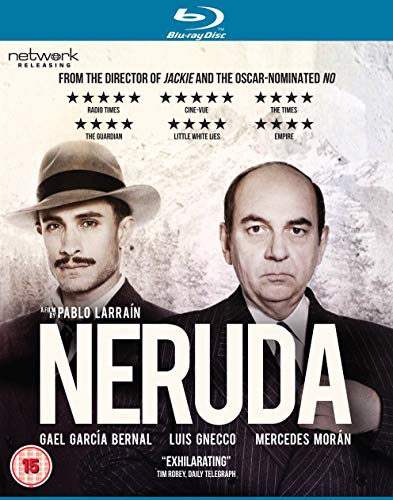 Blu-ray cover for the film Neruda featuring portraits of two men in suits.