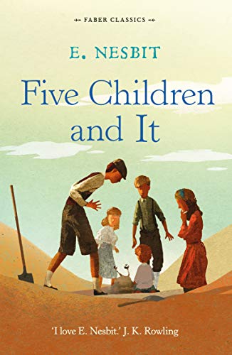 Book cover illustration of five children gathered around a sand creature in a pit.