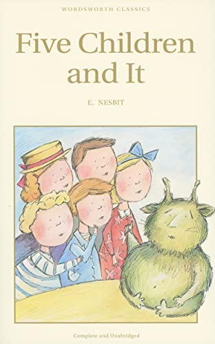 Book cover: Five children with a small, green, horned creature.