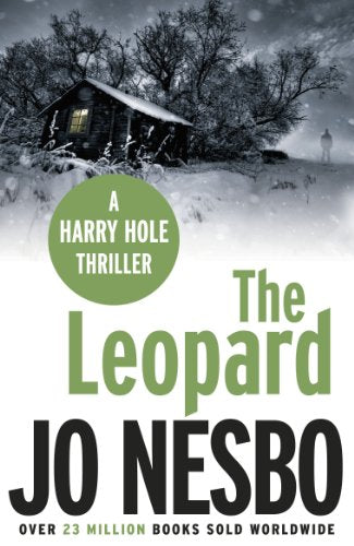 Book cover: snowy cabin, silhouetted figure, and large text “The Leopard.”