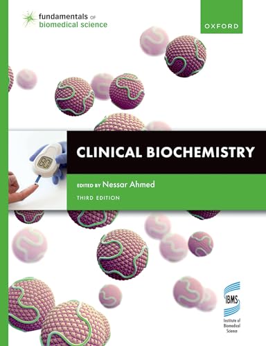Textbook cover for "Clinical Biochemistry," third edition, with molecular imagery.