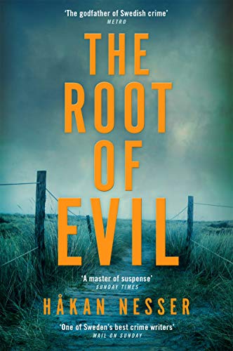 Book cover with large orange text over a path through a grassy field.
