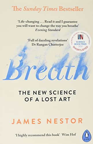 Book cover for "Breath" by James Nestor, with blue title and nasal cavity image.