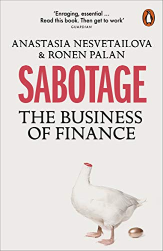 Book cover: “Sabotage: The Business of Finance” with a white goose.