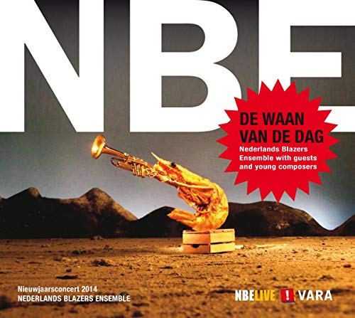 CD cover: shrimp playing a trumpet in a desert landscape.