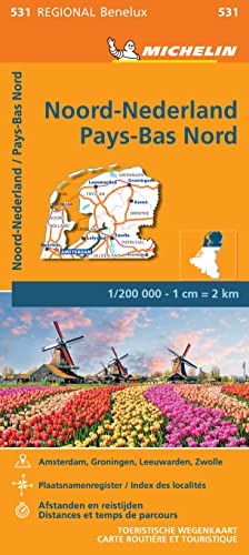 Michelin road map of northern Netherlands with windmills and city names.