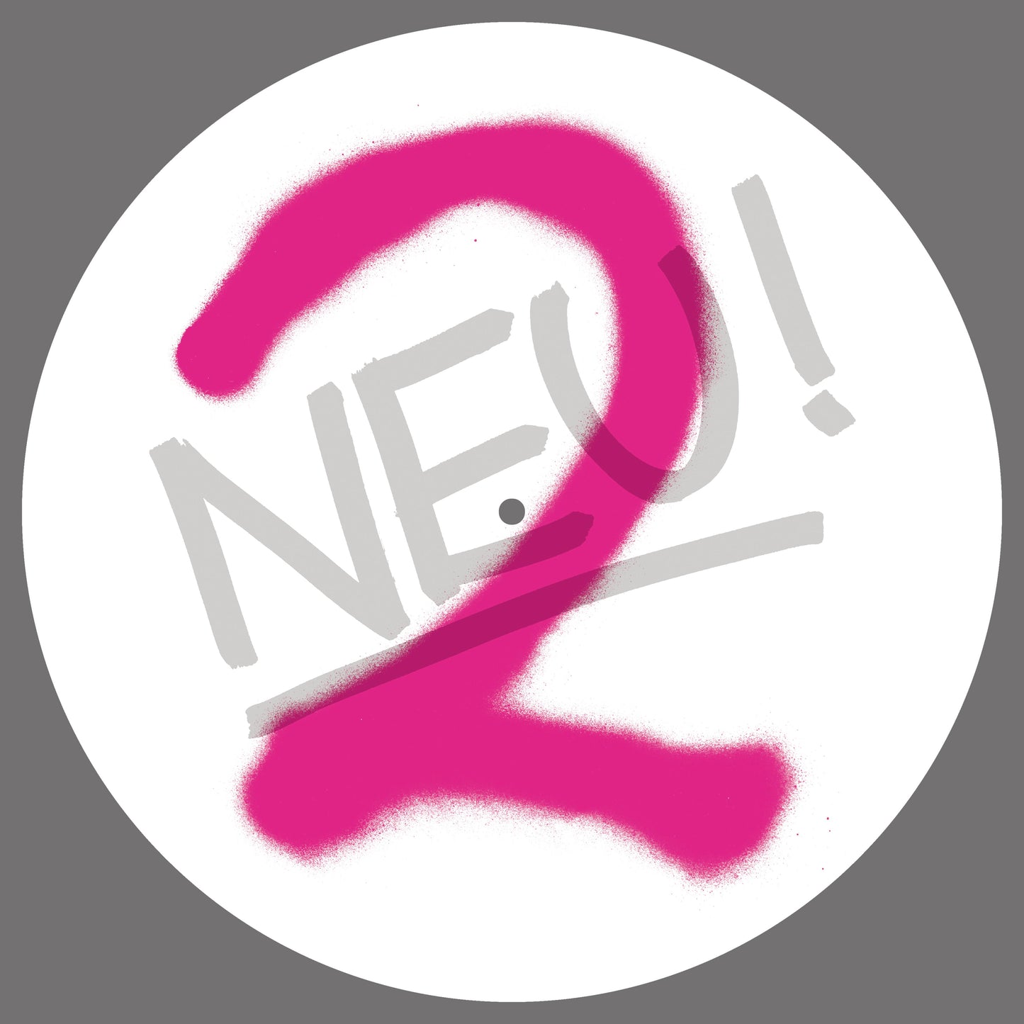 White vinyl record with pink and grey “2” and “NEU!” lettering.