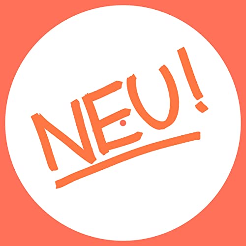 Orange "NEU!" text on a white circular background.