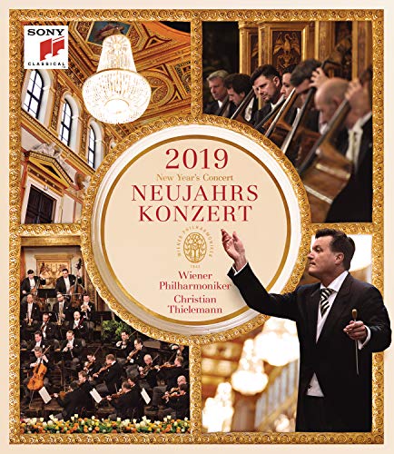 Blu-ray cover for the 2019 Vienna New Year's Concert, orchestra performing.