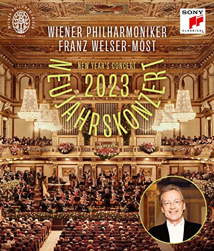 Blu-ray cover of the 2023 New Year's Concert featuring the Vienna Philharmonic and conductor.