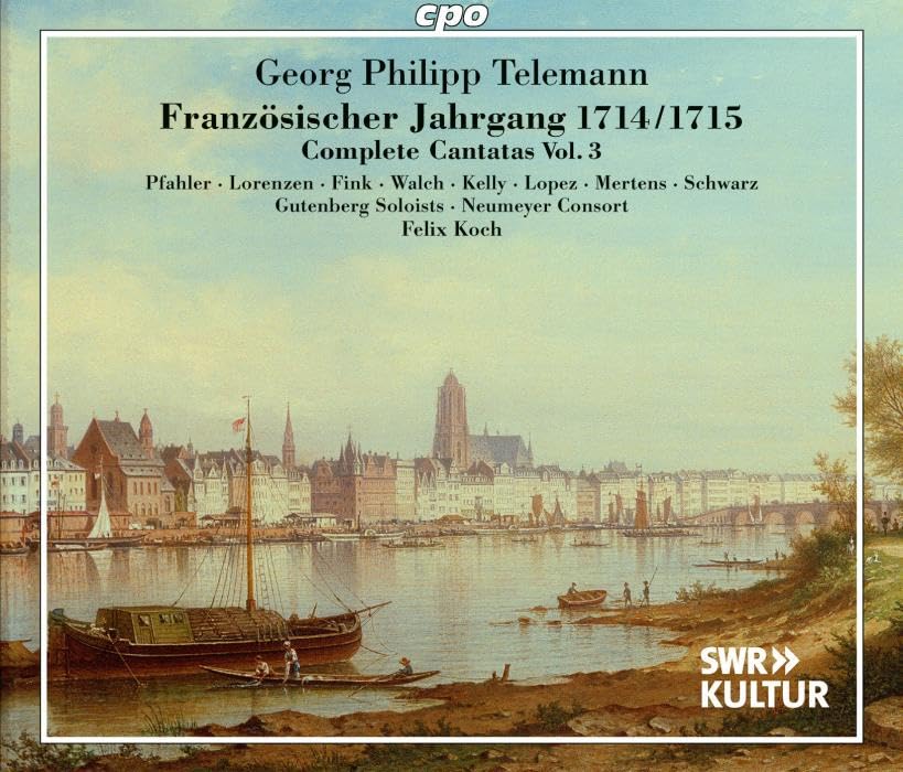 CD cover: Telemann cantatas with a cityscape painting and performers’ names.