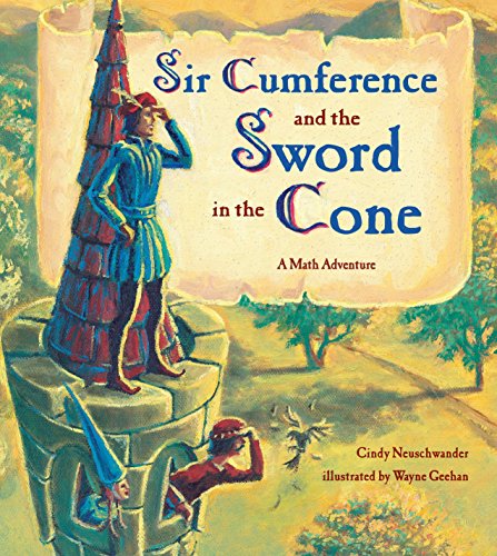 Book cover: knight by a large, striped cone with a small figure below.