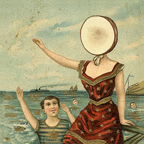 Vintage-style album cover with a figure in a bathing suit and seascape.