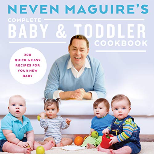 Cookbook cover featuring chef Neven Maguire with four babies and fruit.