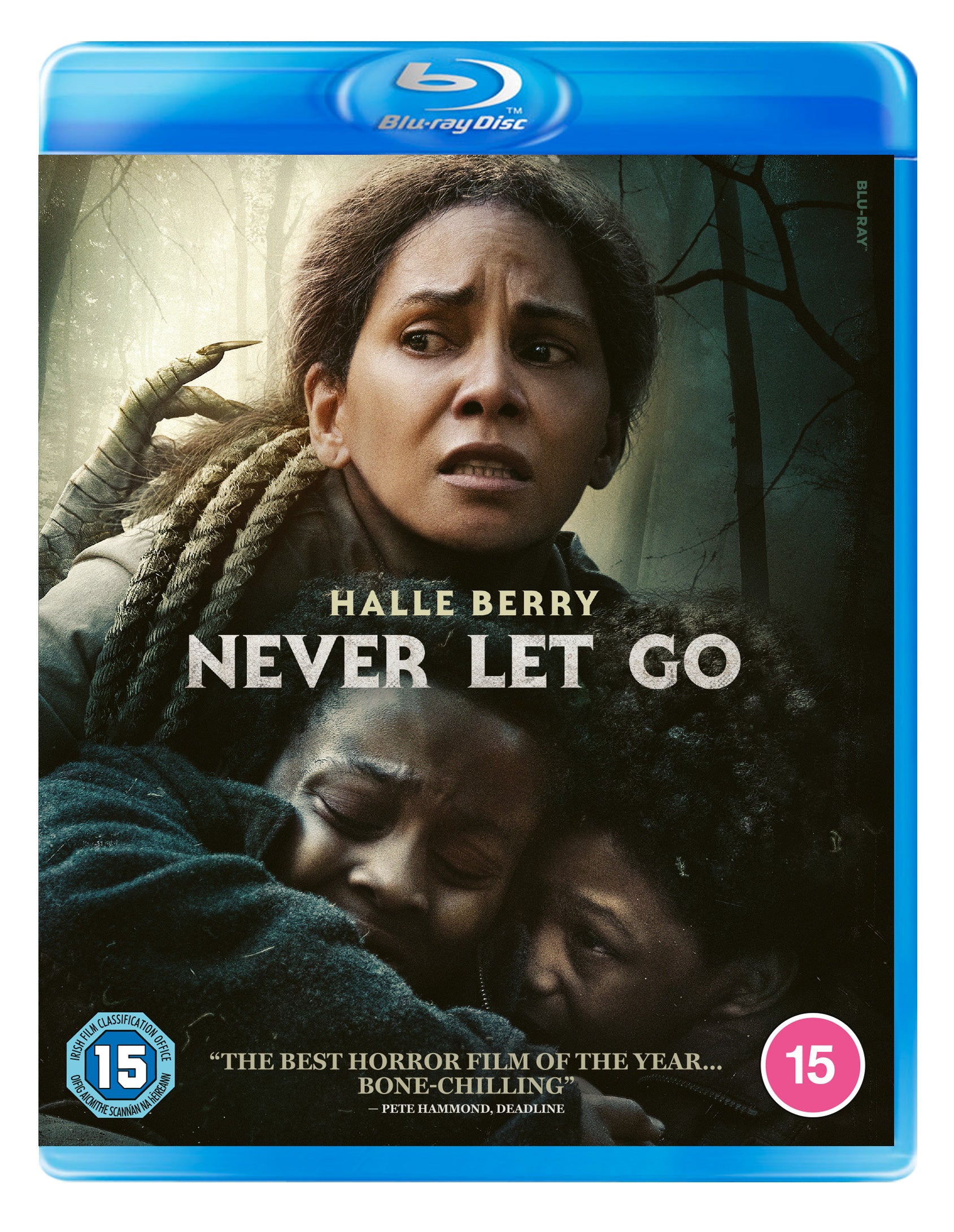 “Never Let Go” Blu-ray cover featuring Halle Berry and a distressed child.