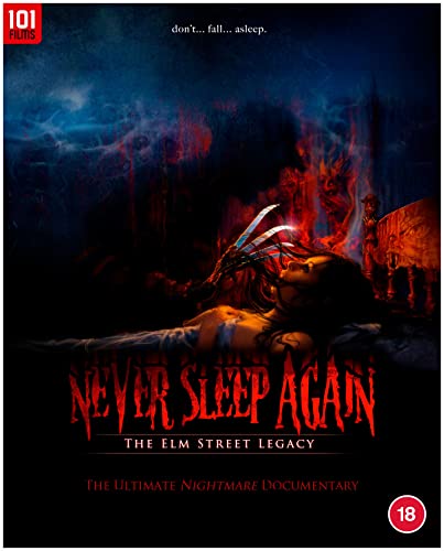 Blu-ray cover for "Never Sleep Again" documentary, featuring Freddy Krueger’s glove.