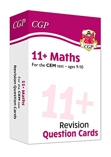 Pink and white box of 11+ Maths revision question cards for ages 9-10.