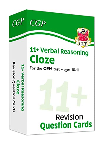 Green revision question cards for 11+ Verbal Reasoning cloze tests.