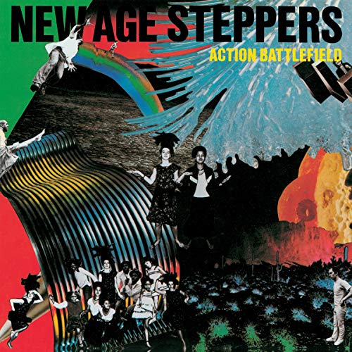 Album cover for New Age Steppers’ “Action Battlefield” with collage imagery.