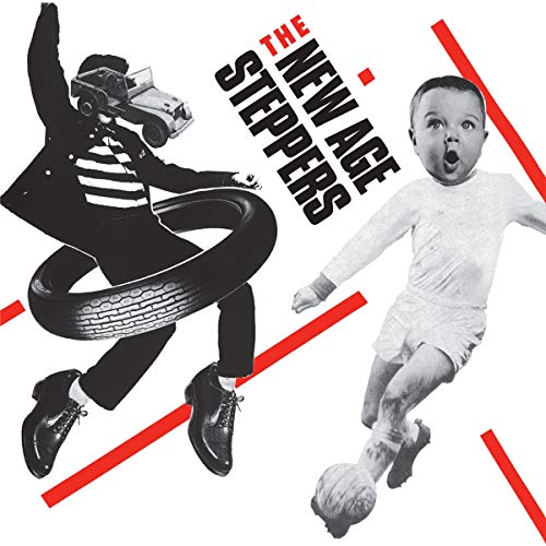 Collage of a man, baby, tire, and toy car with red lines.