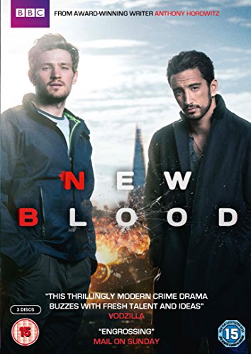 DVD cover for "New Blood" featuring two men and a city skyline.