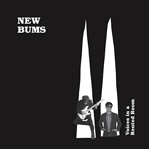 Album cover featuring two men against white vertical shapes on a black background.