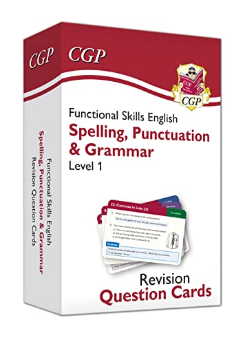Red box of Functional Skills English revision question cards, Level 1.