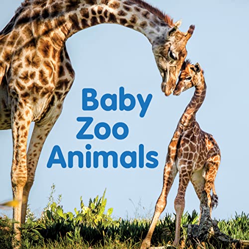 Giraffe mother and baby, book cover titled “Baby Zoo Animals”.