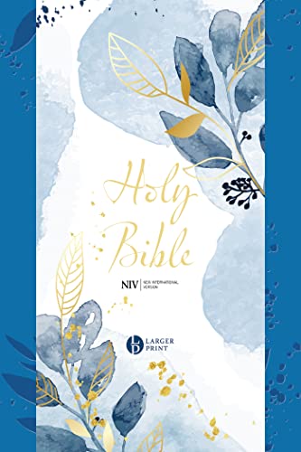 Blue Bible with gold foil accents and floral watercolor design.