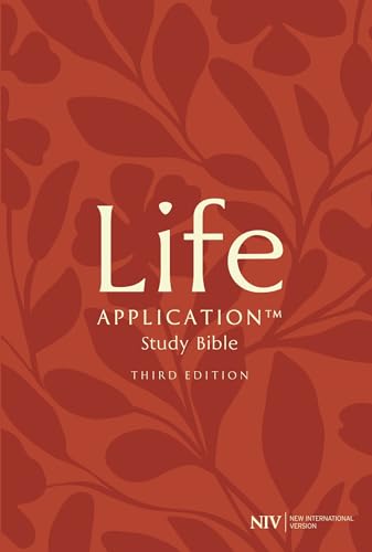 Red floral patterned cover of the NIV Life Application Study Bible.