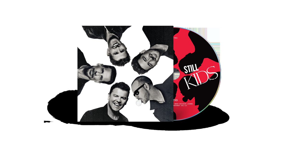 New Kids on the Block album cover, "Still Kids," featuring five men.
