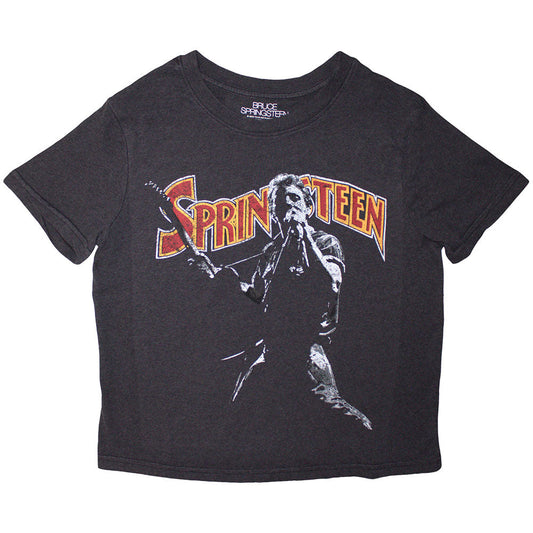 Black crop top featuring a graphic of Bruce Springsteen playing guitar with Springsteen text.