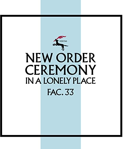 New Order "Ceremony" album cover with blue stripe and dragon logo.