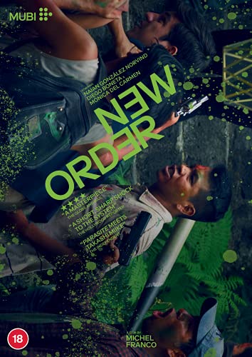 DVD cover for "New Order" showing people in distress and green splatters.