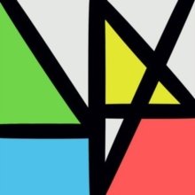New Order album cover: geometric shapes in green, yellow, red, and blue.