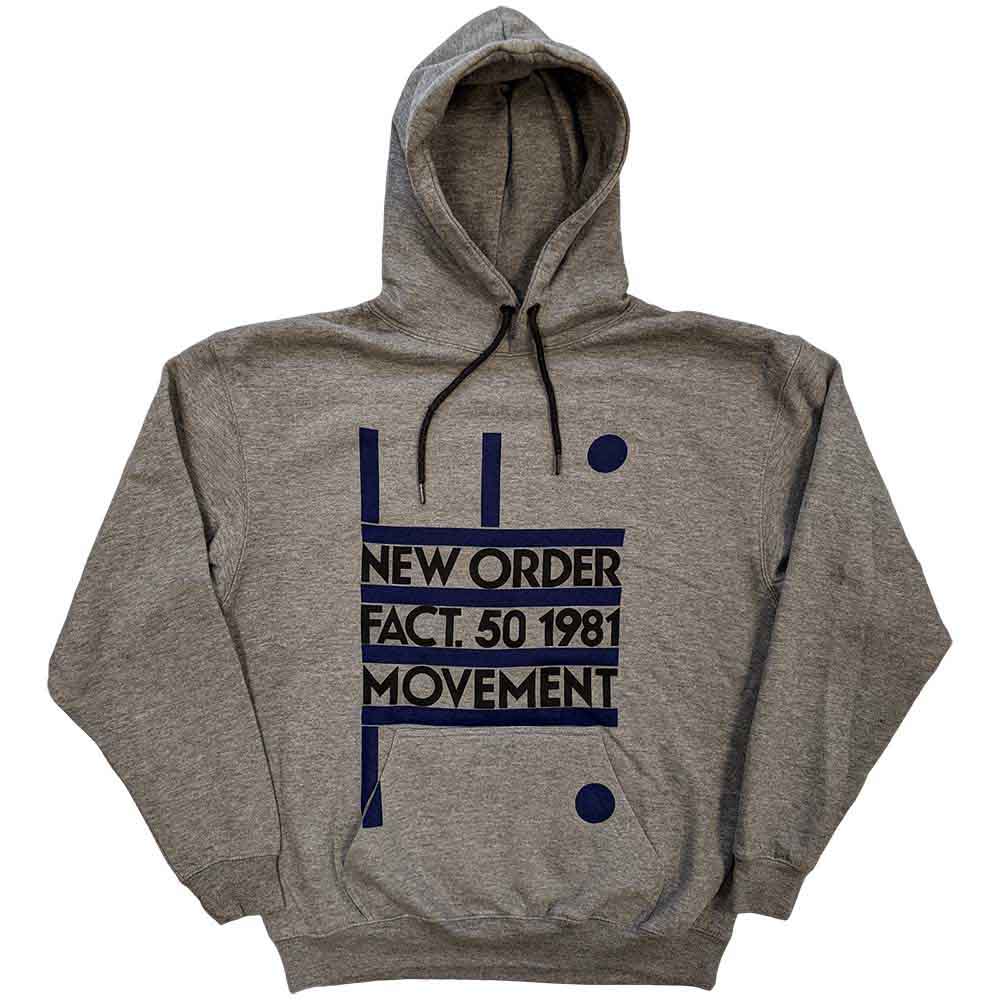 Black unisex pullover hoodie featuring the New Order Movement album cover graphic on front.