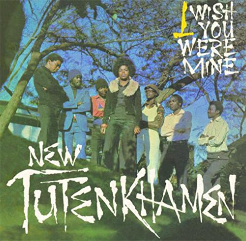 Album cover for New Tutenkhamen’s “I Wish You Were Mine” featuring a band photo.