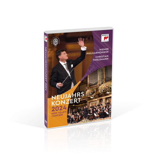 DVD cover for “New Year’s Concert 2024” featuring a conductor.