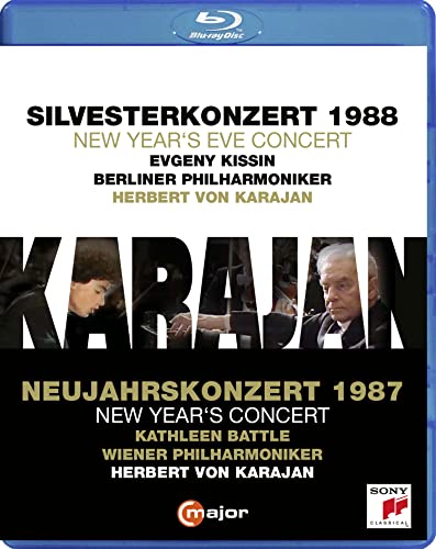 Blu-ray cover for a 1987 New Year's Eve concert featuring Karajan and Kissin.