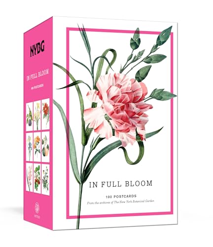 Pink postcard box featuring vintage botanical illustrations of pink flowers.